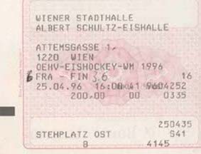 Eintrittskarte Eishockey WM 1996 Wien