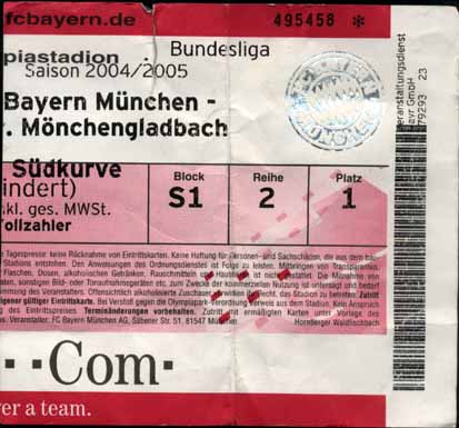 Eintrittskarte Bayern Mnchen:Borussia Mnchengladbach
