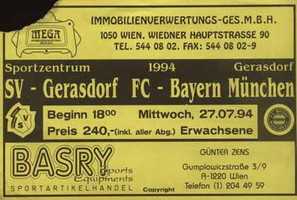 Eintrittskarte Gerasdorf:BAyern Mnchen