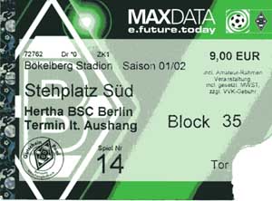 Eintrittskarte Borussia Mnchengladbach:Hertha BSC Berlin