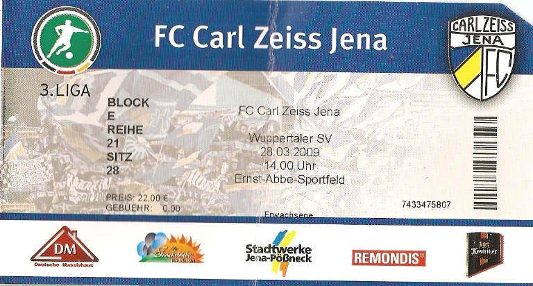 Karte Carl Zeiss Jena Wuppertaler SV