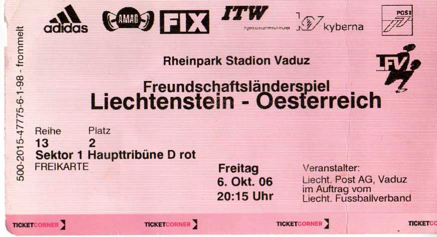 Eintrittskarte Liechtenstein sterreich