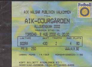 Karte AIK Solna - Djurgarden
