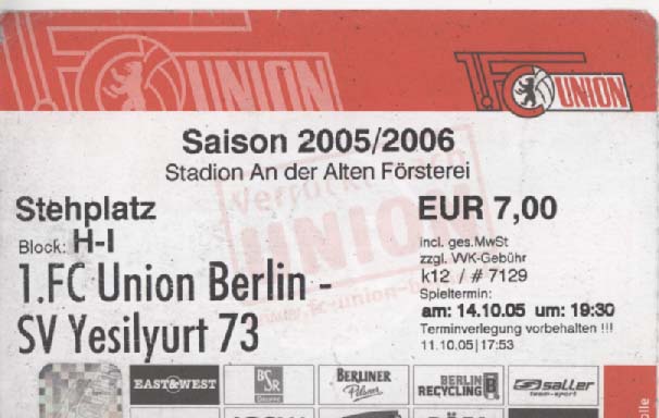 Eintrittskarte Union Berlin:SV Yesilyurt